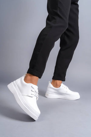 White Leather Lace-Up Men's Casual Shoes