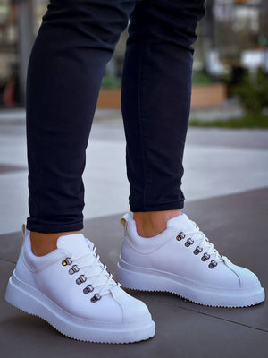 White Skin High Sole Lace-Up Men's Casual Shoes