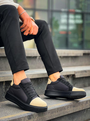KB-X46 Black Beige High Black Sole Casual Sneakers
