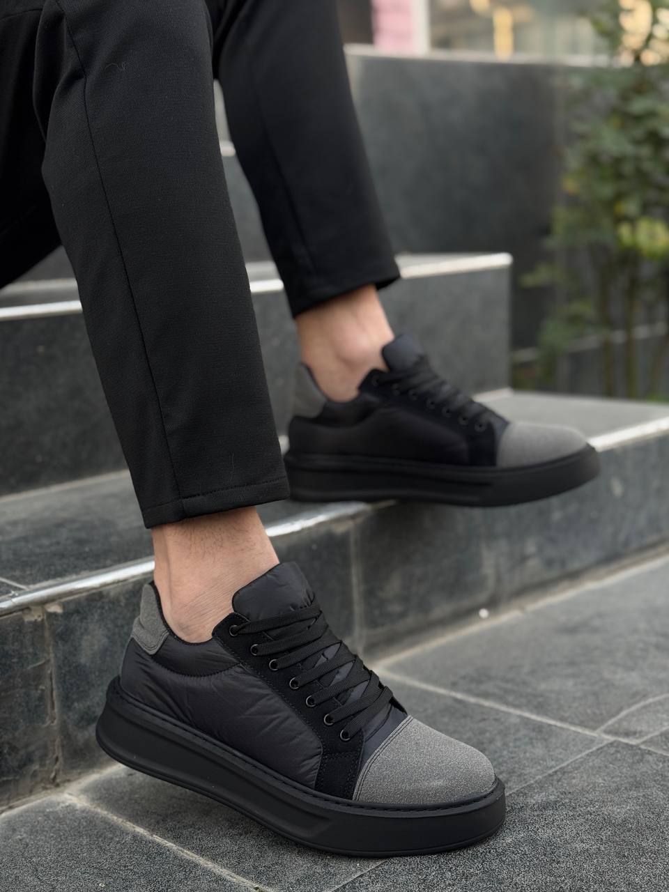 KB-X46 Black Grey High Black Sole Casual Sneakers