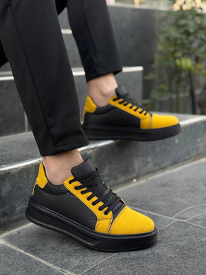 Black Yellow High Sole Casual Sneakers