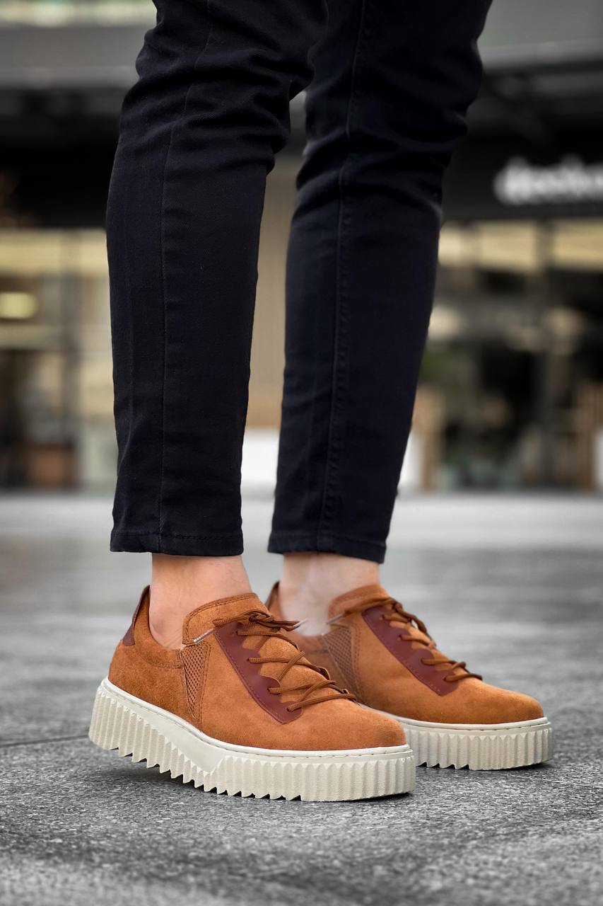 Men's Daily Beige Suede High Top Sneakers with Lace Detail