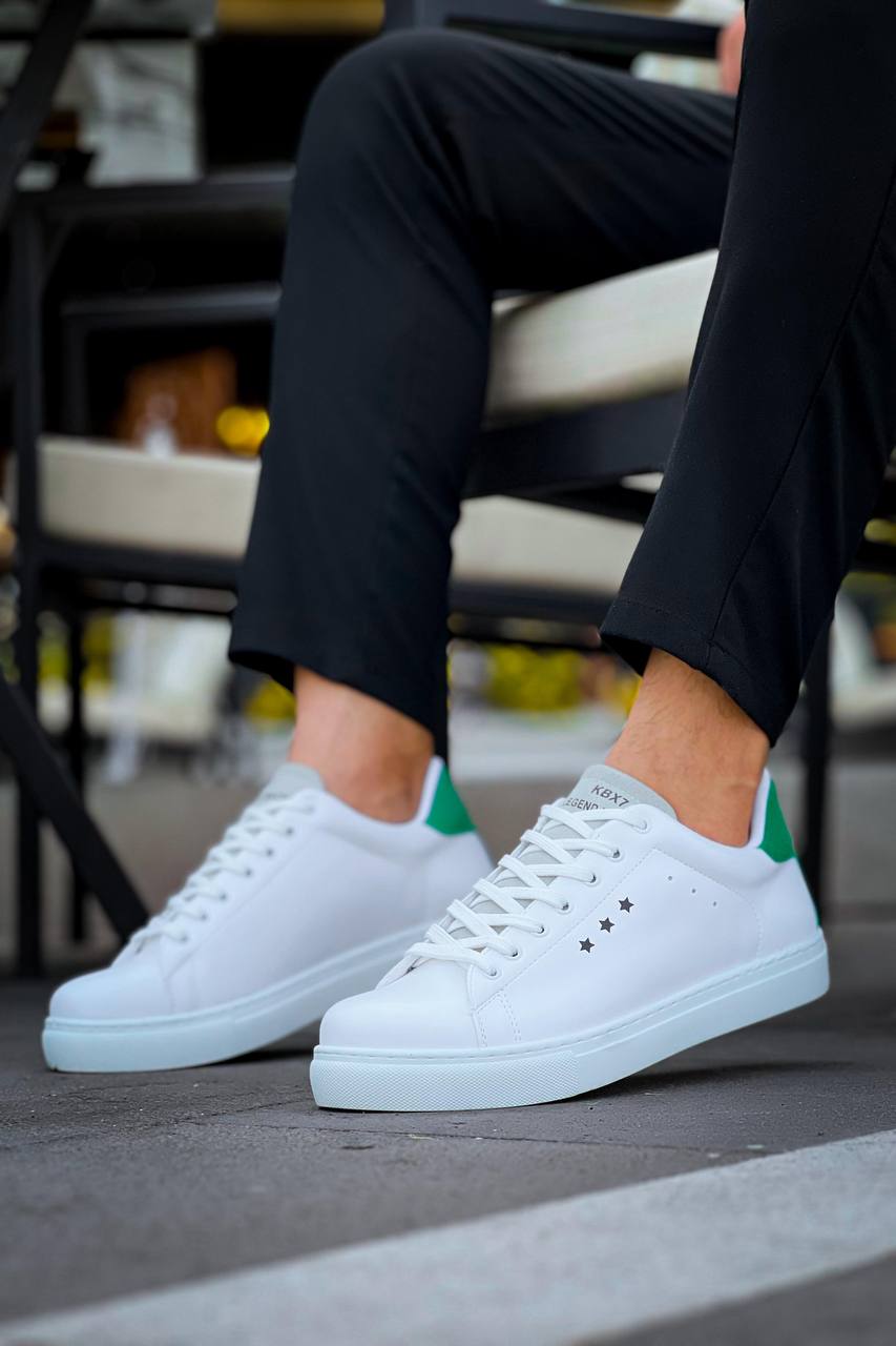 White Green High Top Lace-Up Casual Men's Shoes