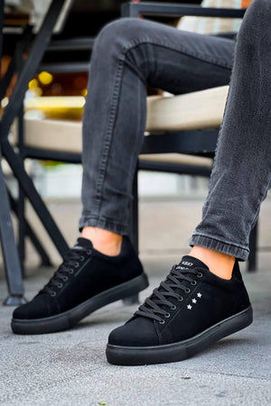 Black Suede High Sole Lace-Up Men's Casual Shoes