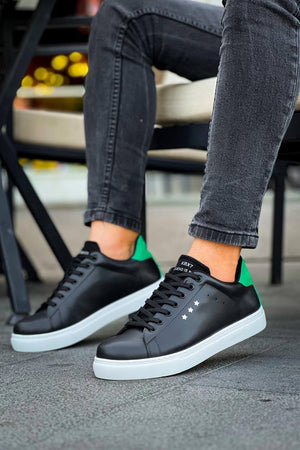 Black Green High White Sole Lace-up Casual Men's Shoes