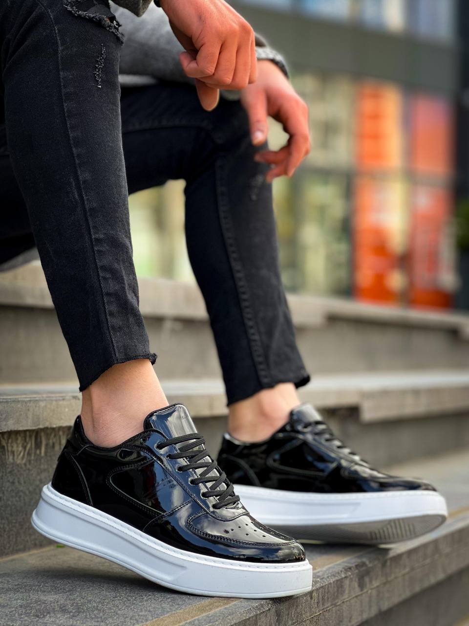 Black Leather Detailed White High Top Casual Sneakers