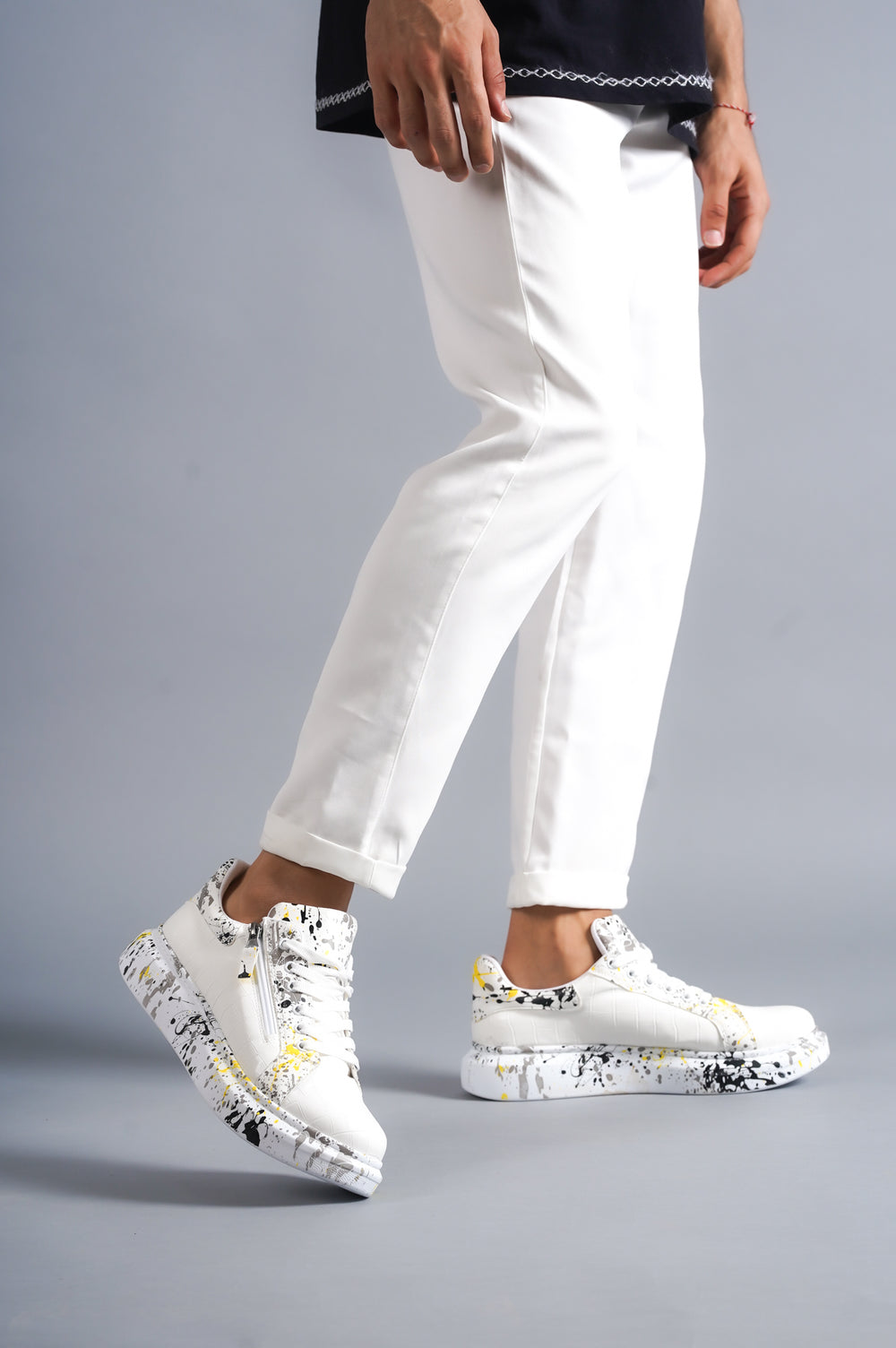 White Yellow Men's Crocodile Pattern Shoes