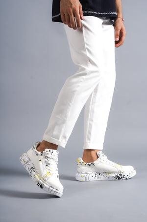 White Yellow Men's Crocodile Pattern Shoes