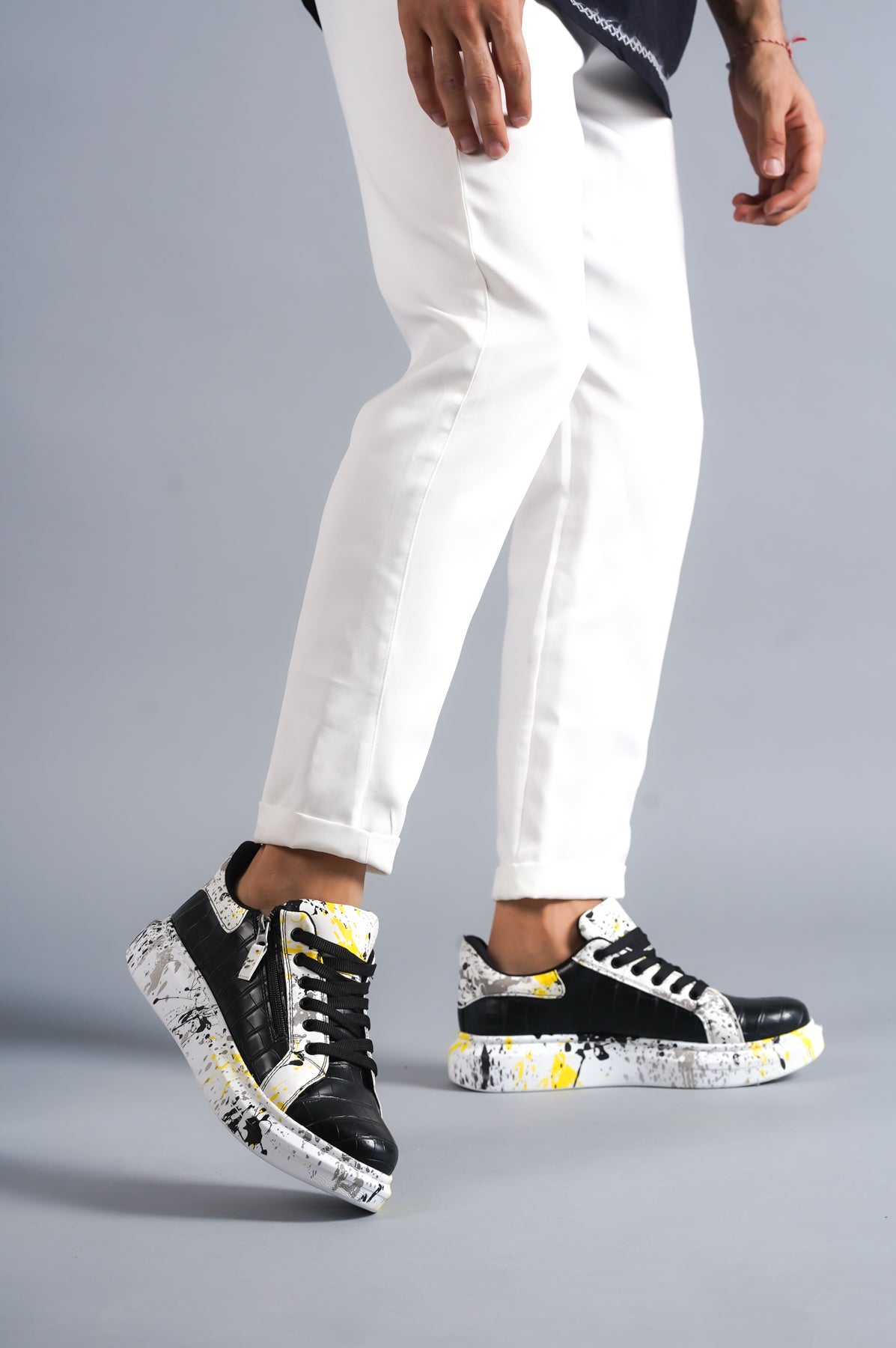 KB02 Black Yellow Men's Crocodile Shoe