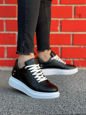 Black Leather Men's Daily Shoes - KB047