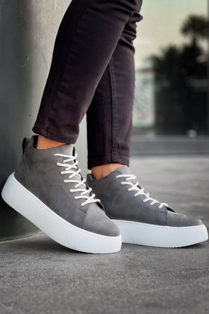 Men's High Top White Sole Anthracite Sport Boots with Laces