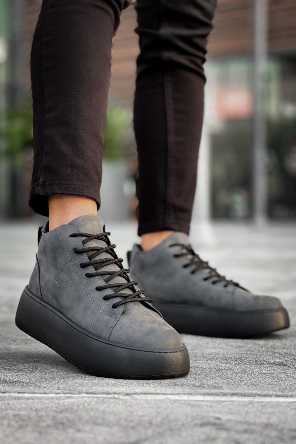 Black High Top Lace-Up Men's Sneaker in Anthracite