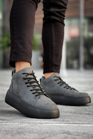 Black High Top Lace-Up Men's Sneaker in Anthracite