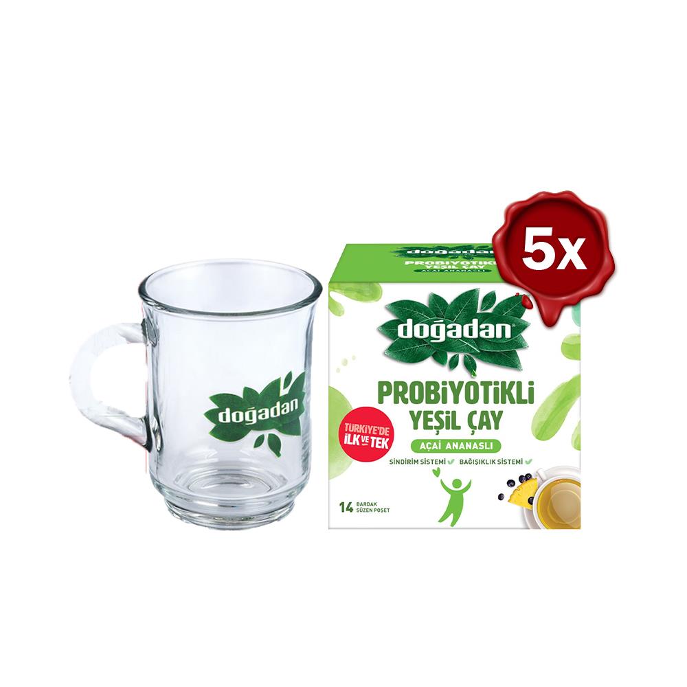 شاي أخضر بروبيوتيك مع الآساي والأناناس وكوب زجاجي مجاني