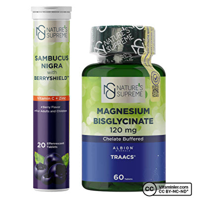 Nature's Supreme Magnesium Bisglycinate 60 Tablets + Sambucus Nigra 20 Effervescent Tablets