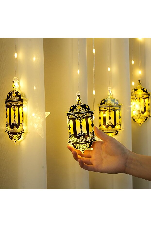 Ramadan Series Green Oil Lamp (Kandil) LED Light Decoration - 3m 10 Fringe 8-Function Curtain LED 220V Plug