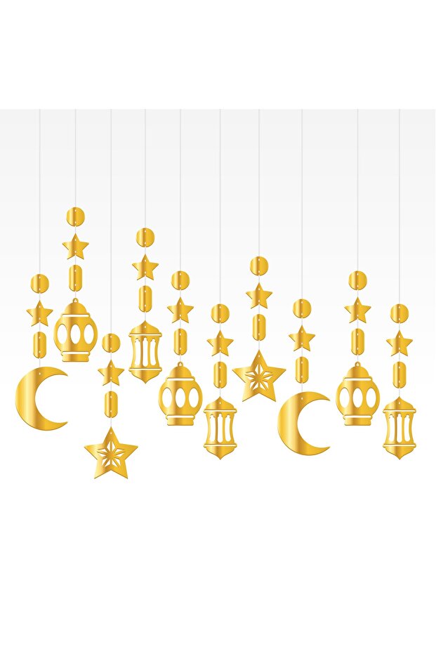3D Ceiling Decoration Ramadan Metallized Gold - 10-Piece Set