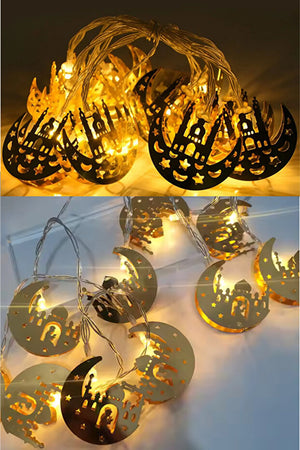 فانوس رمضان زاوية للصلاة معدن ذهبي يعمل بالبطارية مع إضاءة LED - ديكور رمزي ديني وإضاءة أجواء
