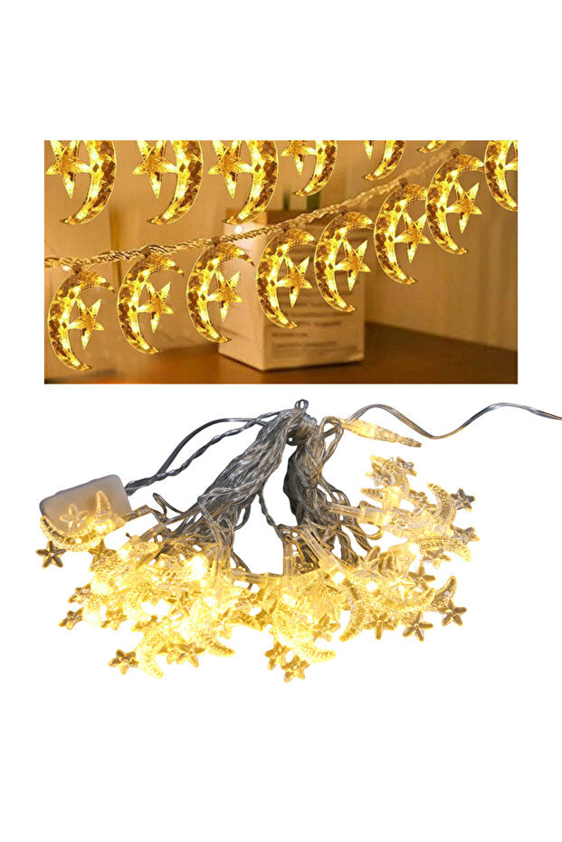 5 Meters 20 LED Moon and Star Daylight Steady LED - Decorative Decor for Engagement/Curtain/Shop/New Year