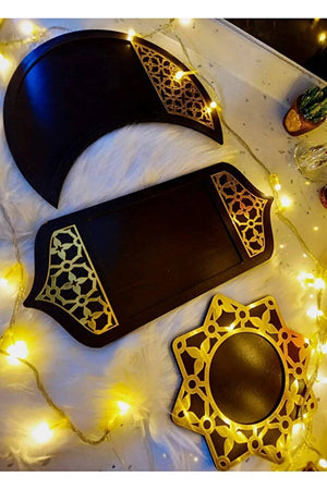 Set of 3 Presentation Plates Black Color - Welcome Ramadan Decorations