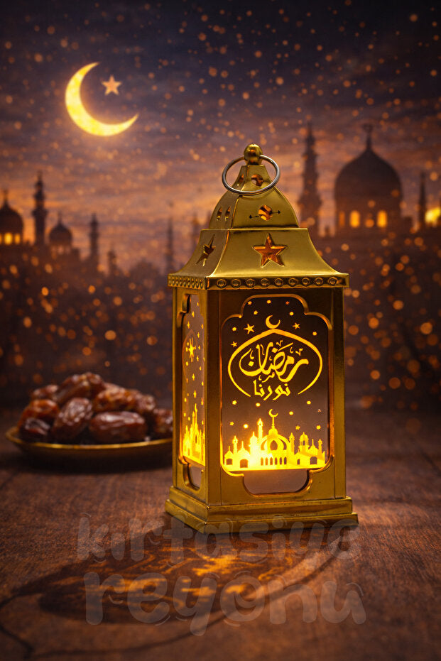 13 cm Gold Plastic Ramadan Themed Decorative LED Lantern - Code: 04