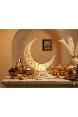 زخرفة رمضان بنمط الهلال، إكسسوار طاولة عصري مزخرف - إنتاج ثلاثي الأبعاد بنمط مغربي عرقي