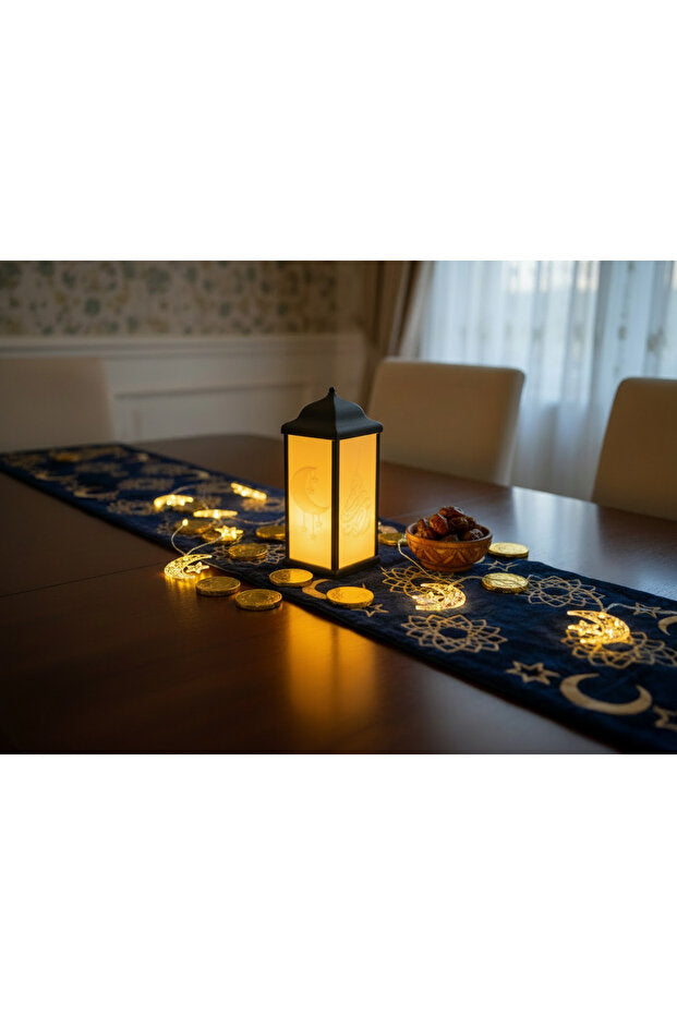 فانوس رمضان مع هدية شمعة LED - فانوس مزخرف عصري لتزيين المنزل والمكتب