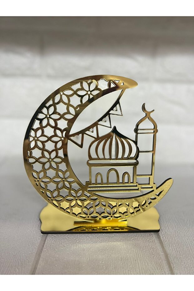 Ramadan Special Decorative Plexiglass Candle Holder - Gold Mosque Design (18 x 16 cm)