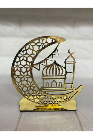 Ramadan Special Decorative Plexiglass Candle Holder - Gold Mosque Design (18 x 16 cm)