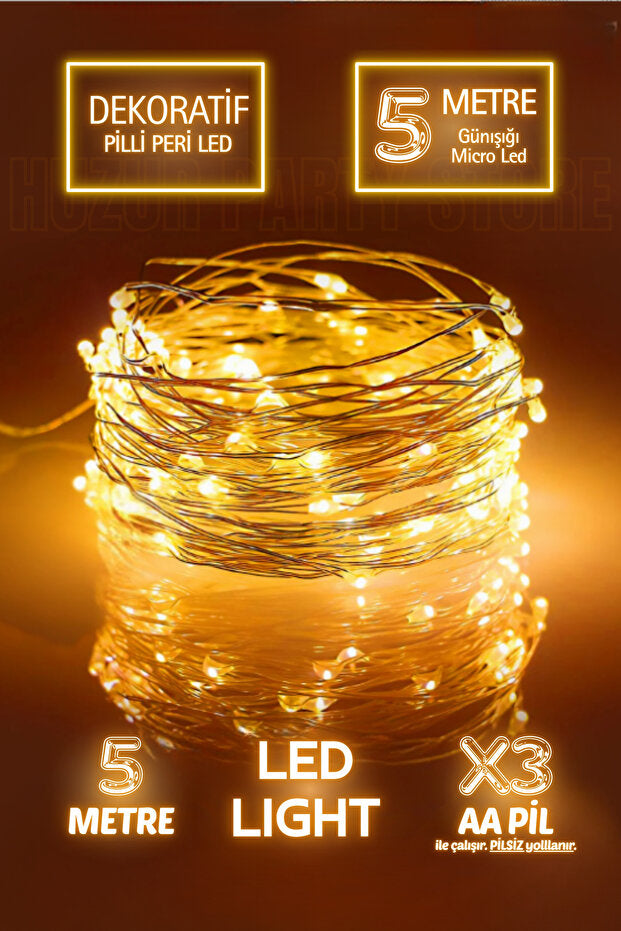 5 Meter Daylight Ramadan Eid Light Decoration - Fairy LED Light Yellow Decorative Battery Operated Lamp