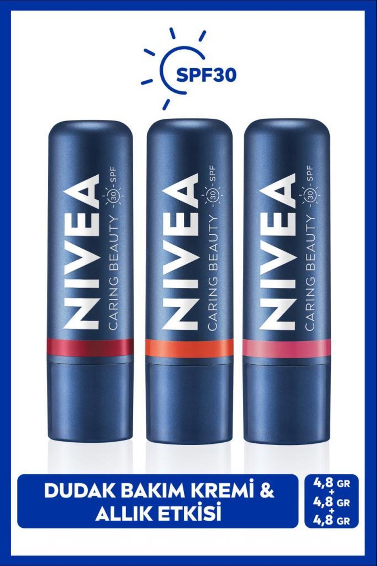 Nivea SPF30 Moisturizing Lip Care Cream 4.8gr, Coral, Rose, Red Color, Lip Cheek, Blush Effect