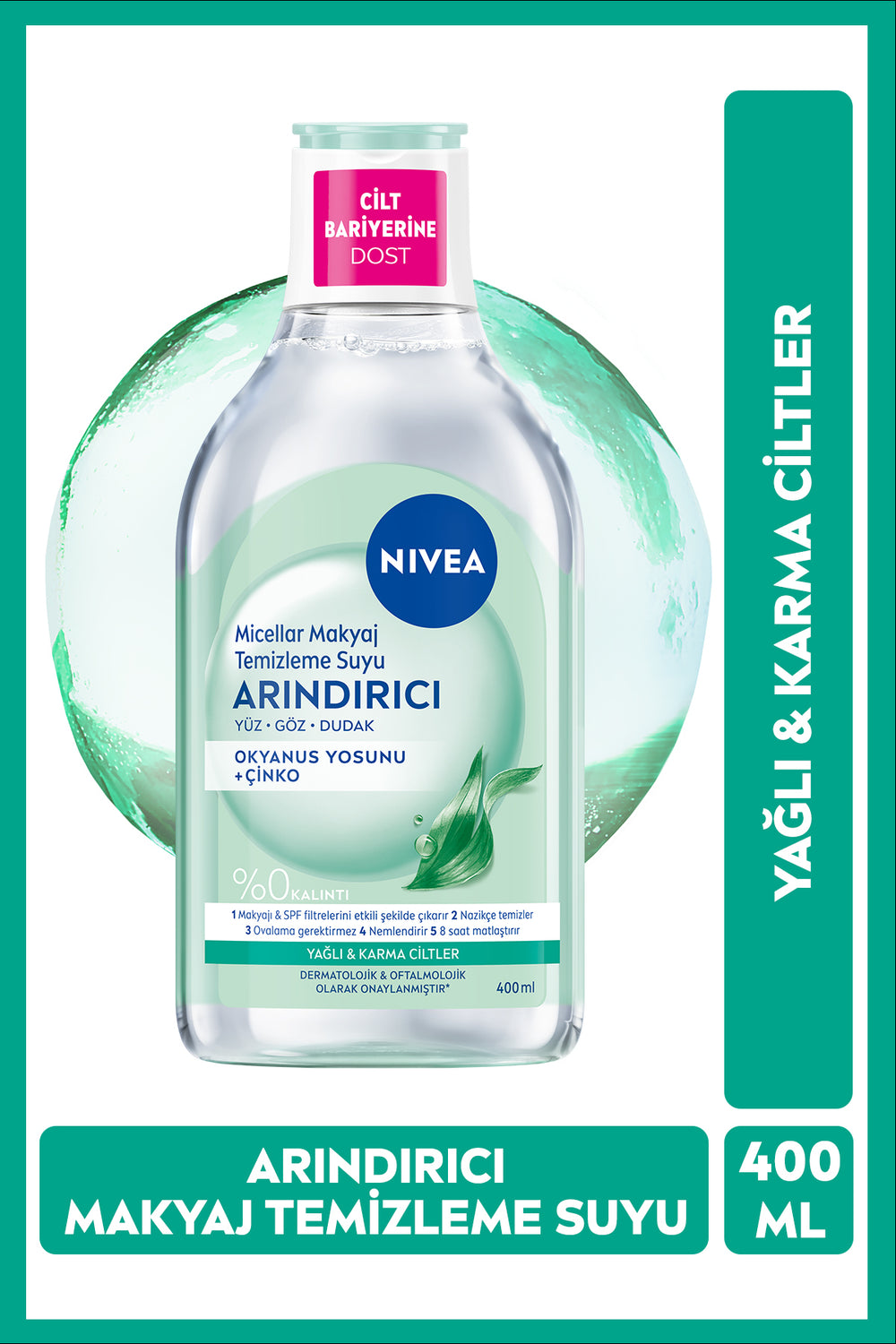 Nivea Purifying Micellar Make-up Cleansing Water 400ml, Cleans Make-up, SPF Filters, Combination, Oily Skin