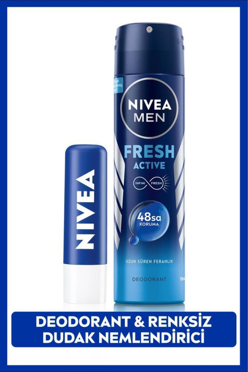 Nivea Men's Spray Deodorant Fresh Active 150ml and Original Care Colorless Lip Care Cream