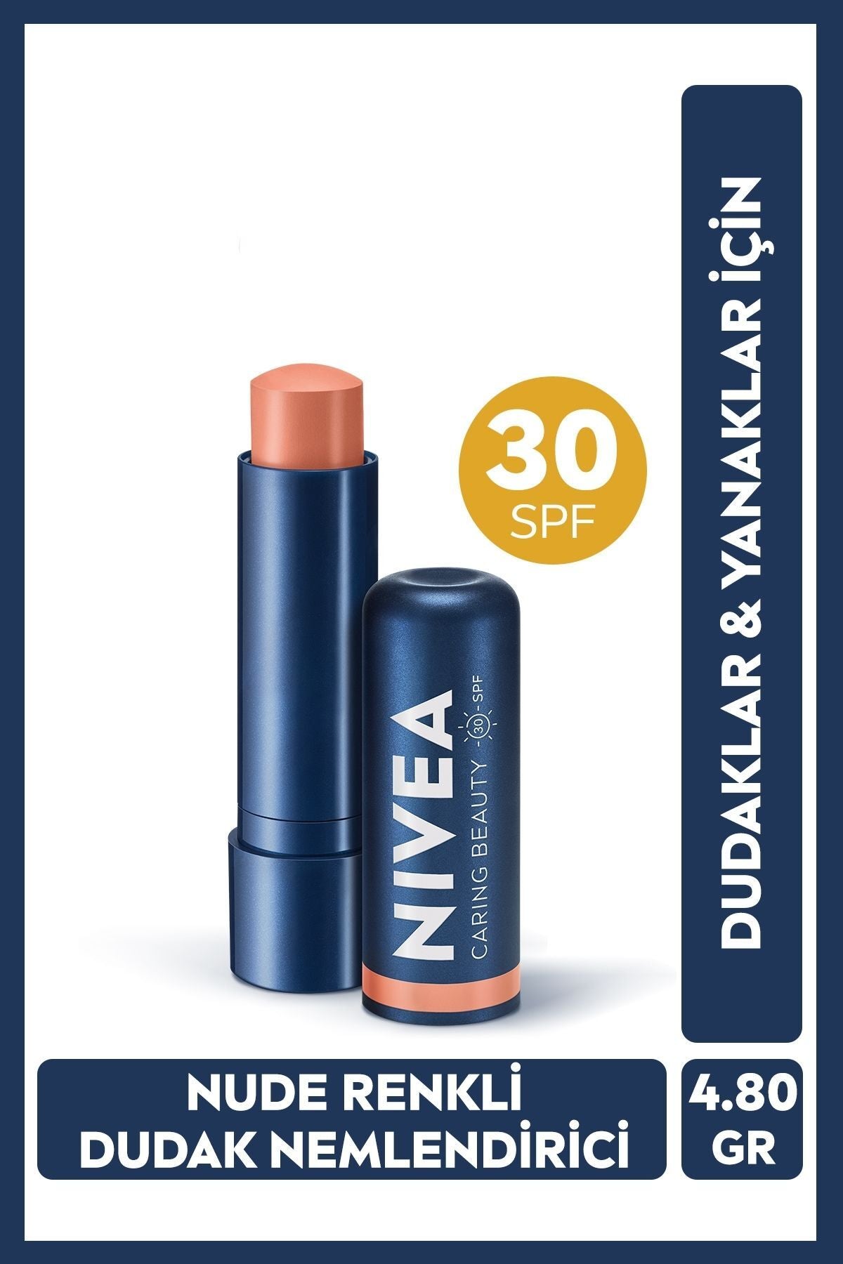 Nivea Colored Lip Care Cream, nude, 4,8gr, moisturizing, spf30, natural oils, Vitamin E, for lips and cheeks