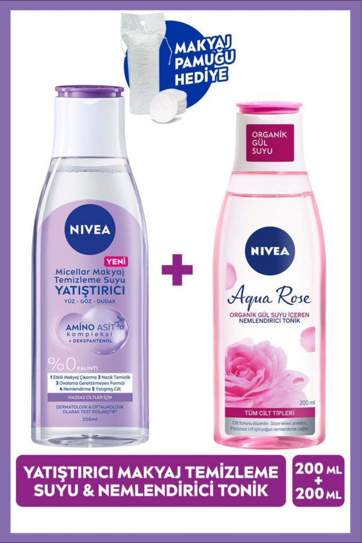 Nivea Soothing Micellar Make-up Cleansing Water 200ml and Moisturizing Tonic, Care Routine with Cotton Gift