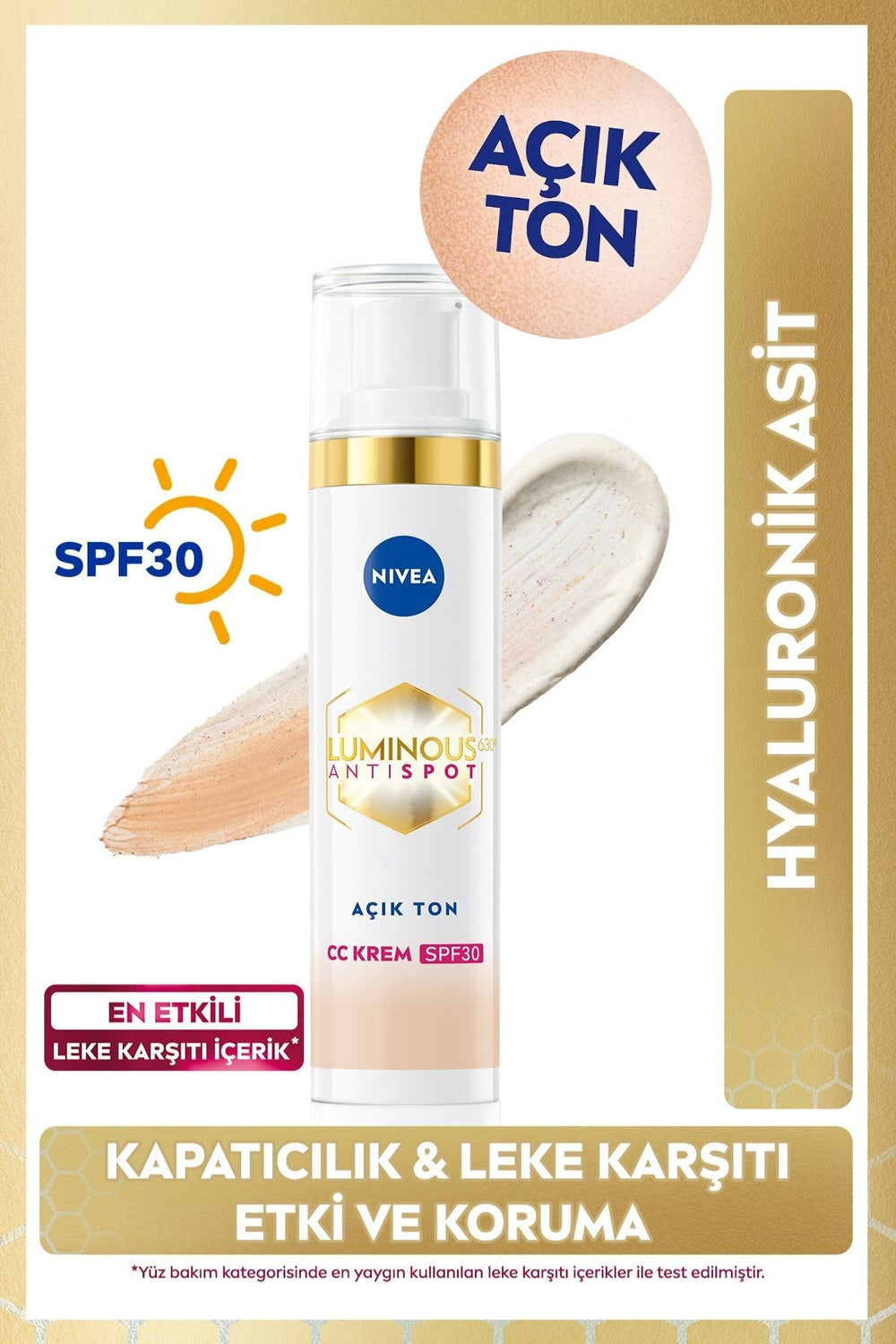 Nivea Luminous630 Anti-Dark Spot CC Face Cream 40ml, SPF30 Sunscreen, Hyaluronic Acid, Light Tone