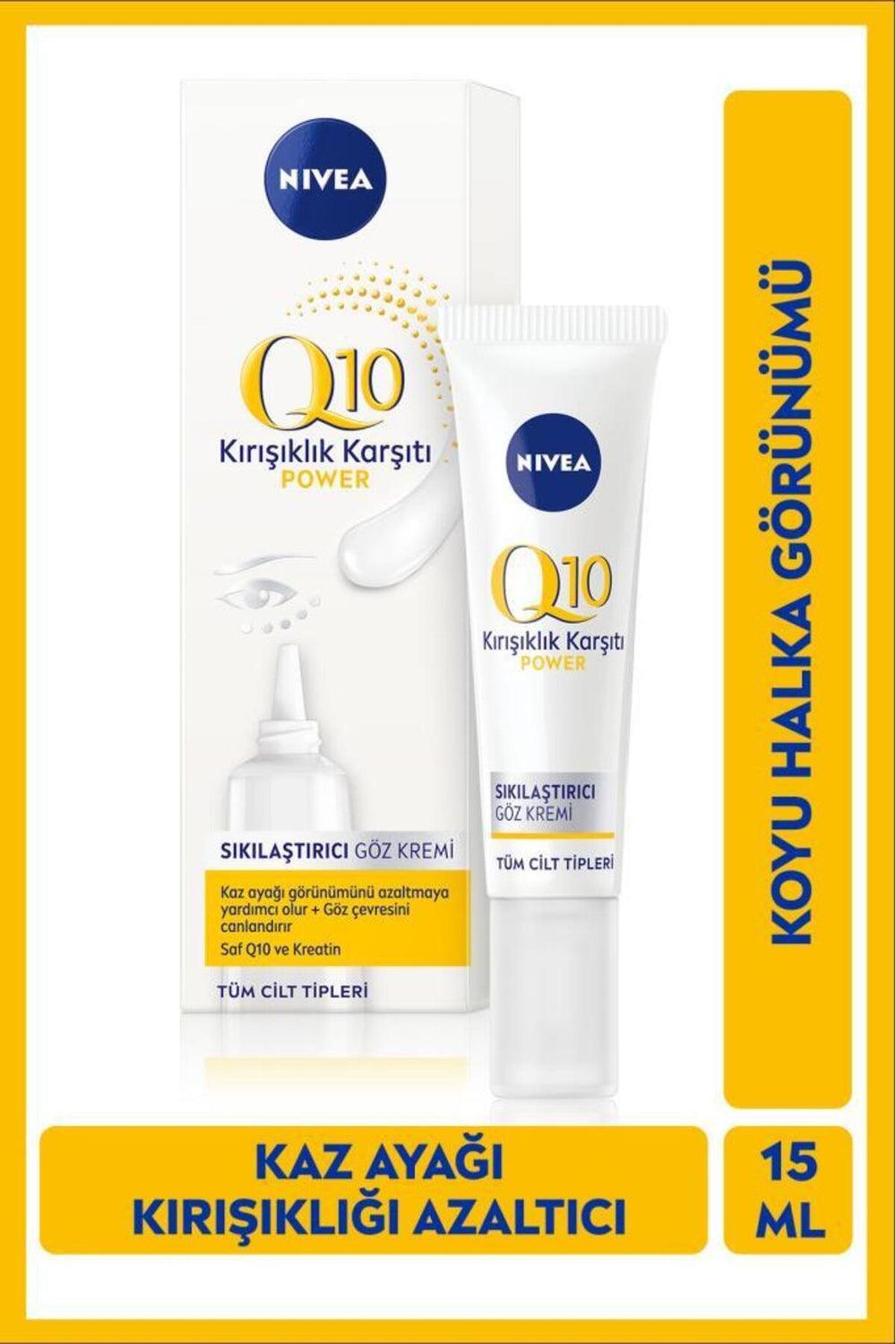 Nivea Q10 Anti-Wrinkle Eye Care Cream 15ml, Puffiness, Dark Circle Appearance, Hyaluronic Acid, Creatine