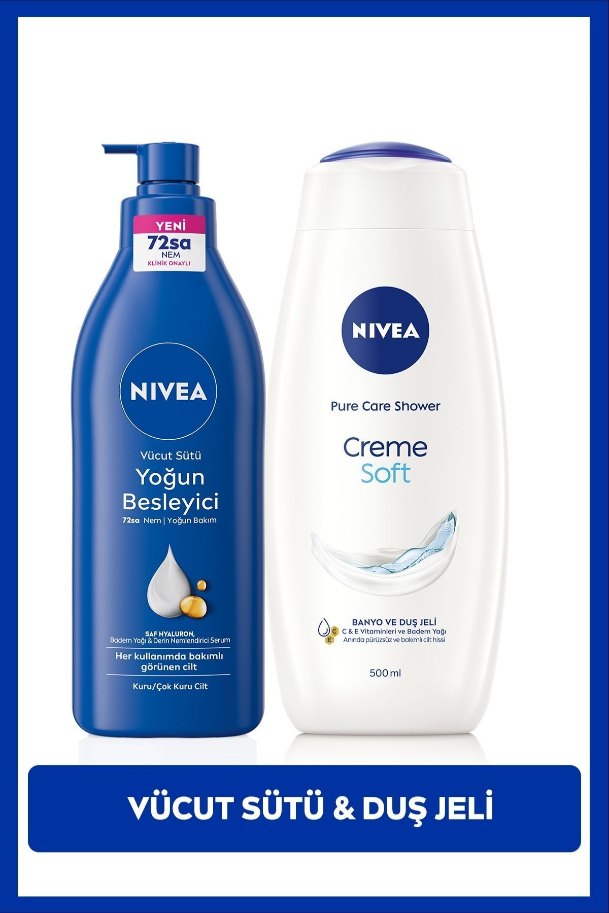 Nivea Creme Soft Shower Gel 500ml and Intense Nourishing Moisturizing Body Milk 400ml, Dry Skin, Smooth Skin