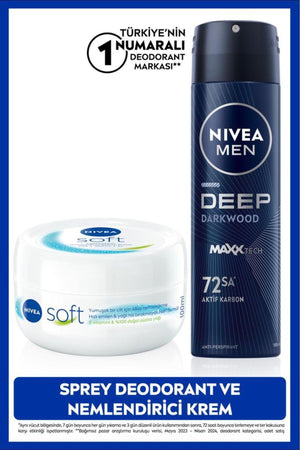 Nivea MEN Men's Spray Deodorant Deep Dimension 150ml, Anti-Sweat and Soft Moisturizing Body Cream 100ml