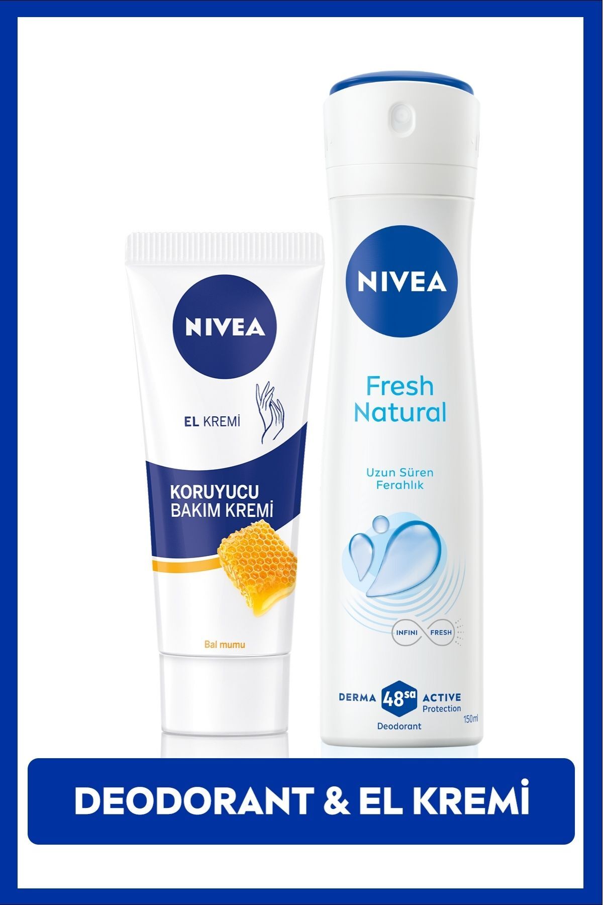 Nivea Women's Spray Deodorant Fresh Natural 150ml and Moisturizing Protective Hand Care Cream 75ml