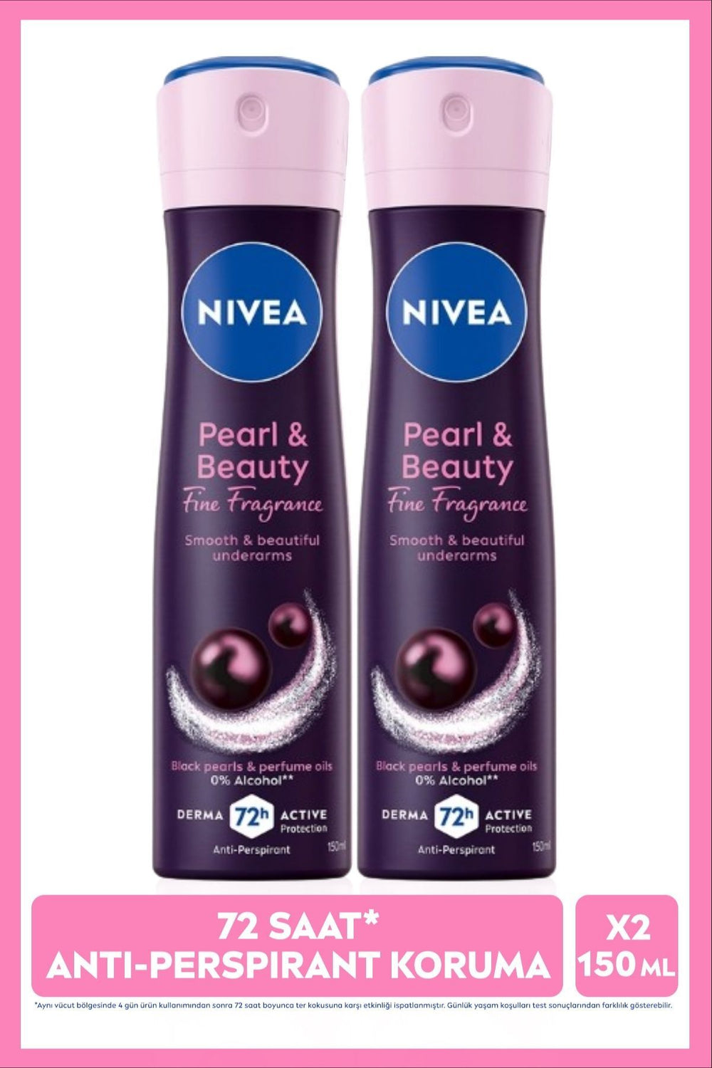 Nivea Women's Spray Deodorant Pearl&Beauty Fine Fragrance 150ml, 72 Hours Sweat Protection, Alcohol-Free, X2 Pieces