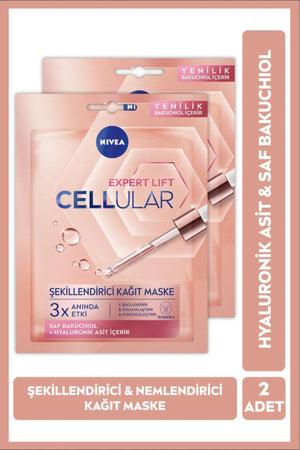 Nivea Cellular Expert Lift Facial Sheet Mask, Natural Retinol Alternative Pure Bakuchiol, X2 Pieces