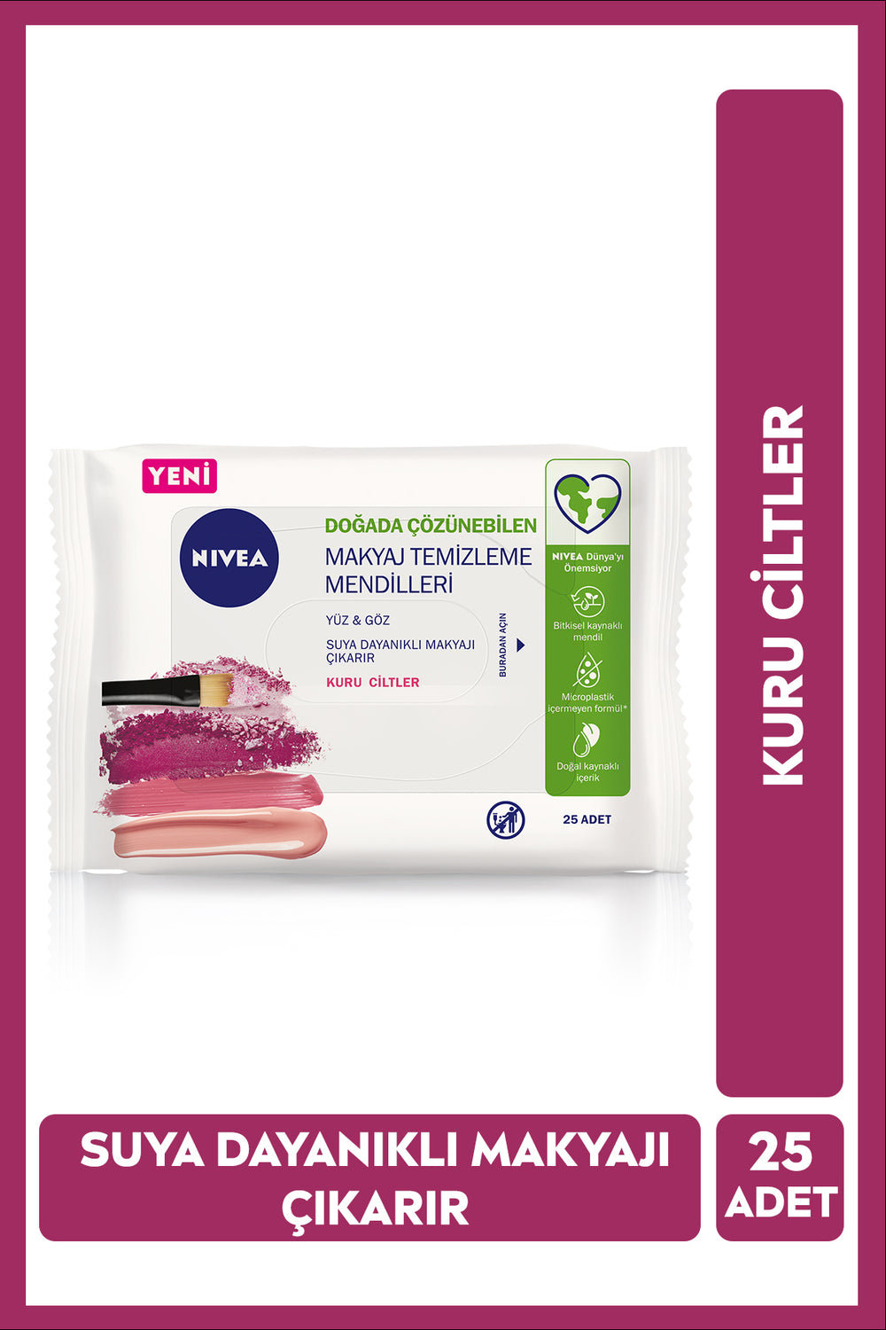 Nivea Water-Resistant Make-up Removal Wipes, Dry and Tight Skin, Nourishing, Alcohol-Free, 25 Pieces