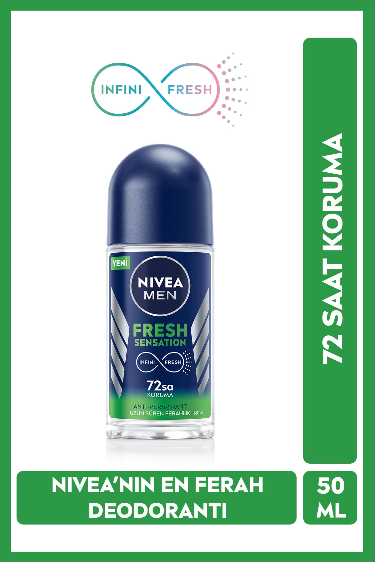 Nivea MEN Men's Roll-on Deodorant Fresh Sensation 50ml, 72 Hours Anti-Perspirant Protection, Long-Term Protection