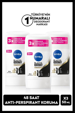 Nivea Women's Stick Deodorant Black&white 50ml, 48 Hours Protection, X3 Pieces