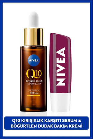 Nivea Q10 Anti-Wrinkle Double Effect Skin Serum 30ml, Blackberry Shimmer Lip Care Cream