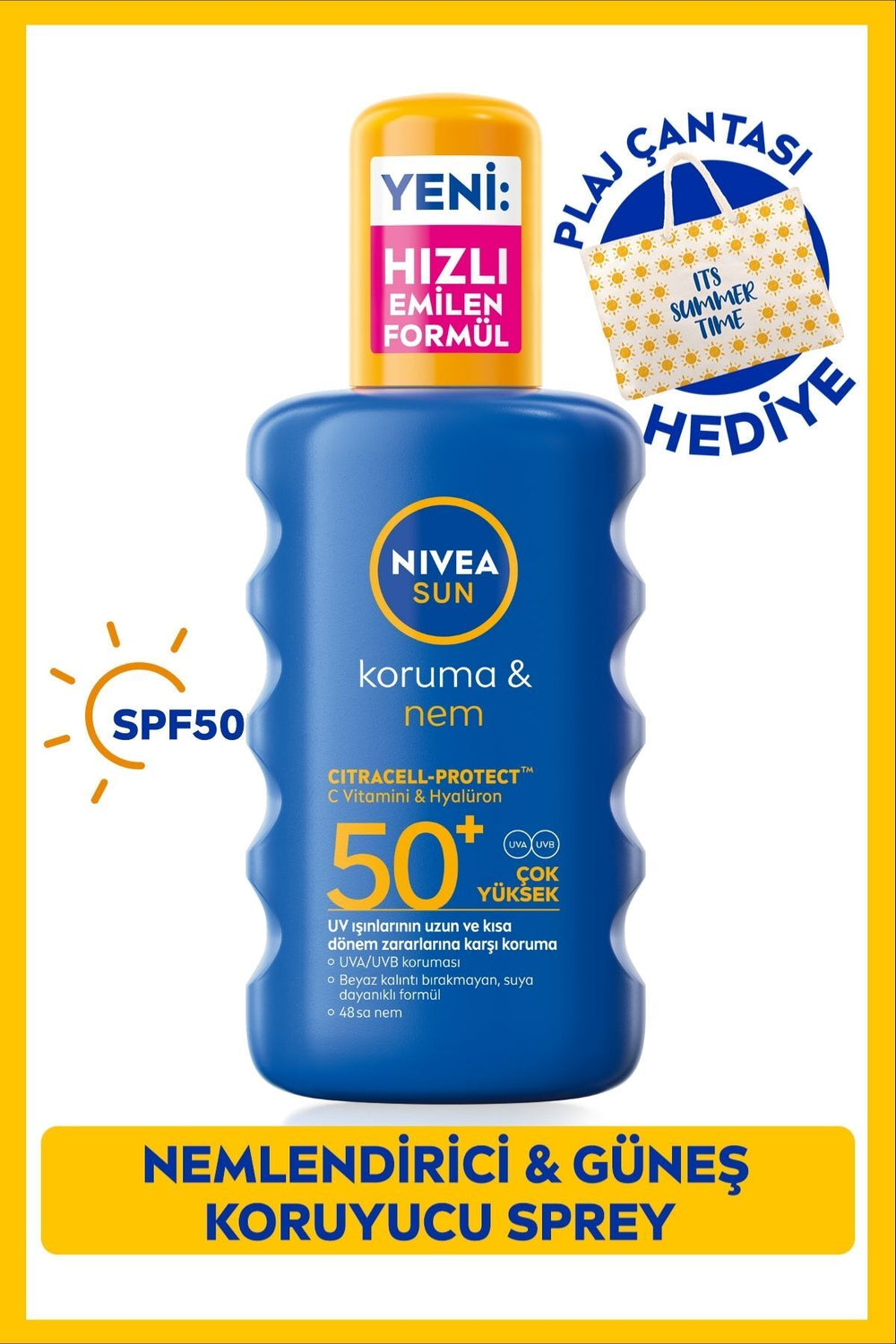 Nivea SUN SPF50+ High Sunscreen Moisturizing Body Spray 200ml, Water Resistant, Beach Bag Gift