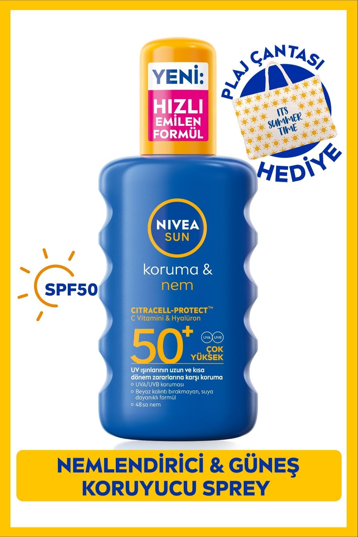 Nivea SUN SPF50+ High Sunscreen Moisturizing Body Spray 200ml, Water Resistant, Beach Bag Gift