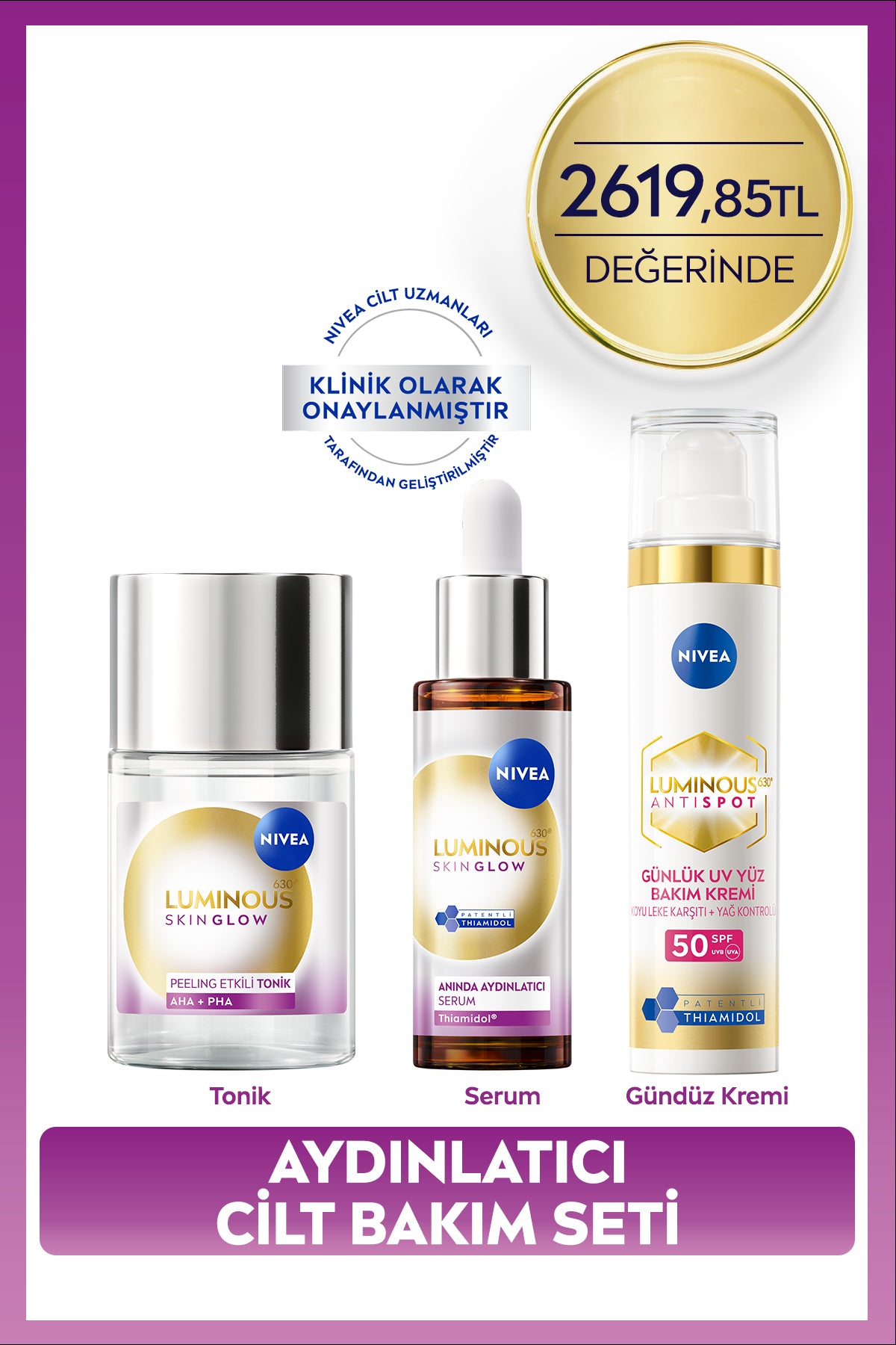 Nivea SPF50 Luminous630 Anti-Blemish Day Face Cream, Skin Glow Brightening Serum and Tonic, Dowry Set
