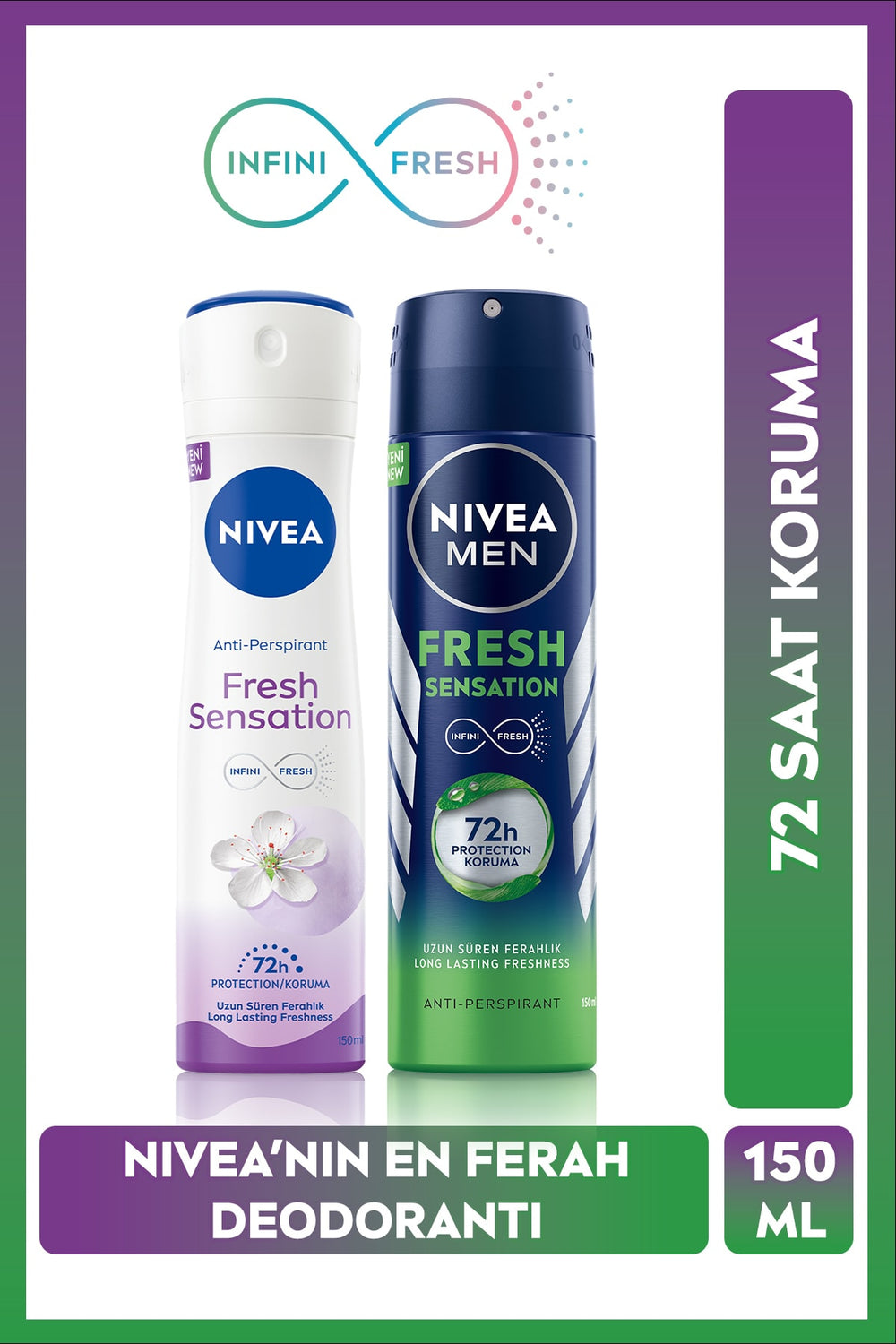 Nivea Men's Spray Deodorant Fresh Sensation 150ml and Women's Spray Deodorant Fresh Sensation 150ml